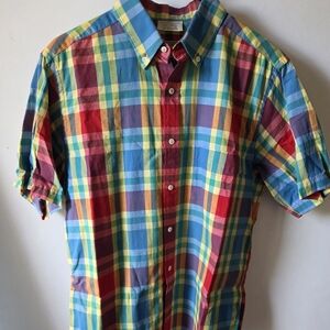 Vintage Lacoste Izod Button Down Madras Mens M Preppy 80s